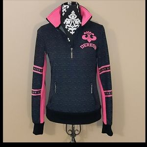 Ladies Dereon Black and Pink 1/4 Zip L/S Pullover w/zippered pockets Sz M